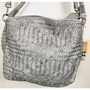 India Handcrafted Soft Woven Leather Bag Shoulder Crossbody Gray Boho Hippie NEW